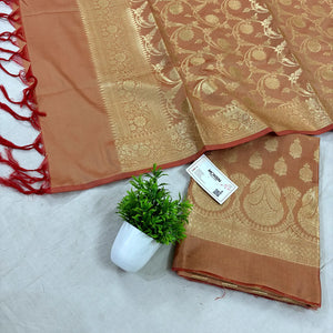 Light Peach Gumbad Crown Satin Silk Banarasi Suit