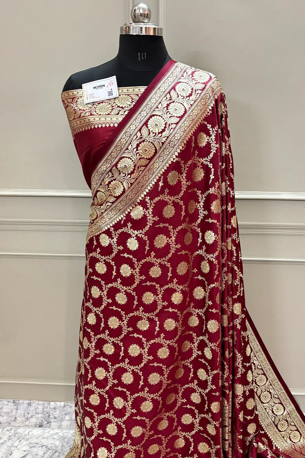 Maroon Murmuri Jaal Katan Silk Banarasi Saree