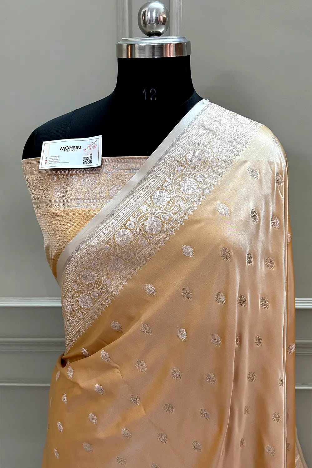 Orangish Peach Flying Buti Katan Silk Banarasi Saree