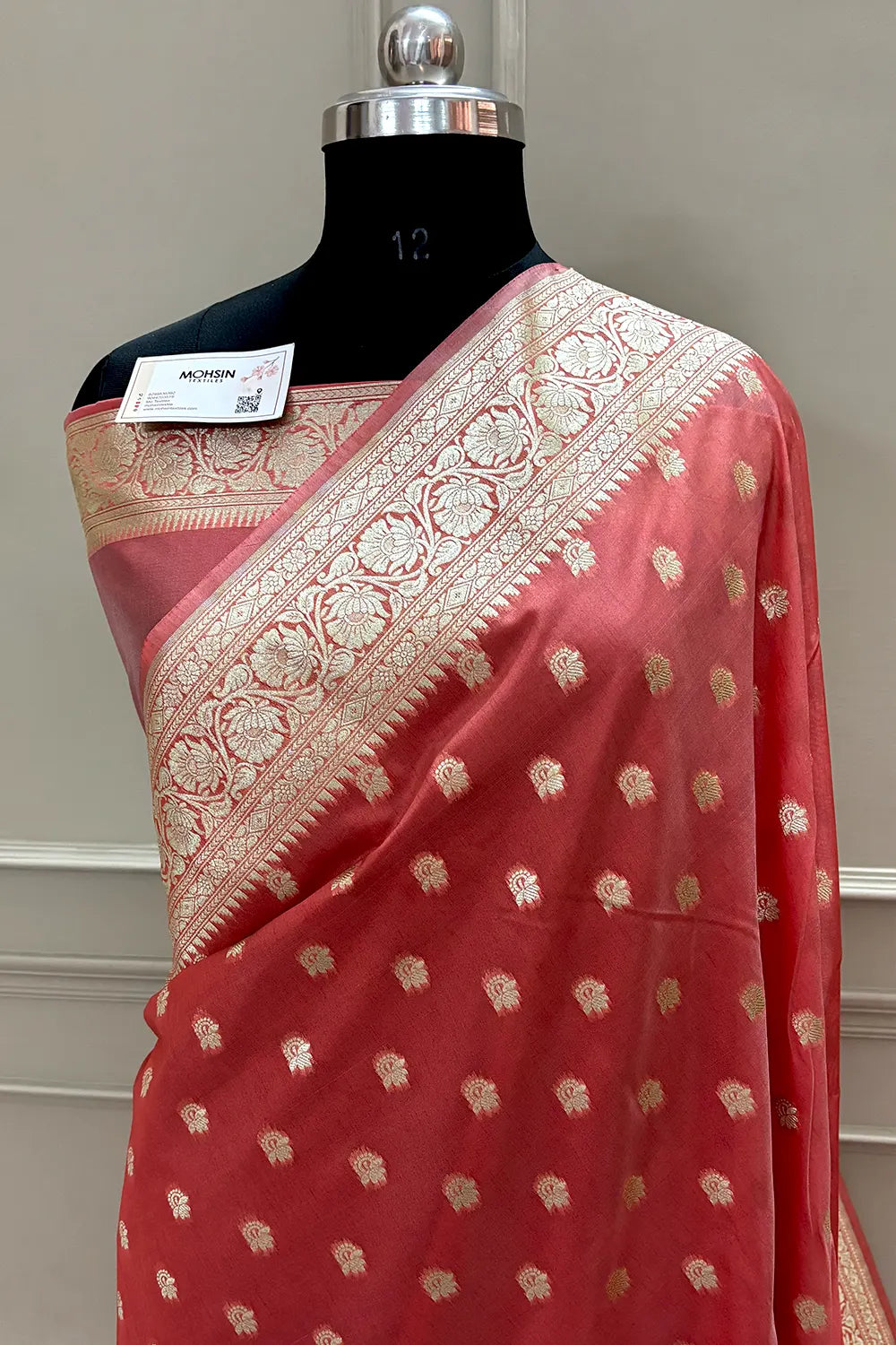 Peach Ghonga Buti Katan Silk Banarasi Saree