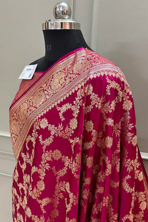 Rani Pink Moglai Jaal Katan Silk Banarasi Saree