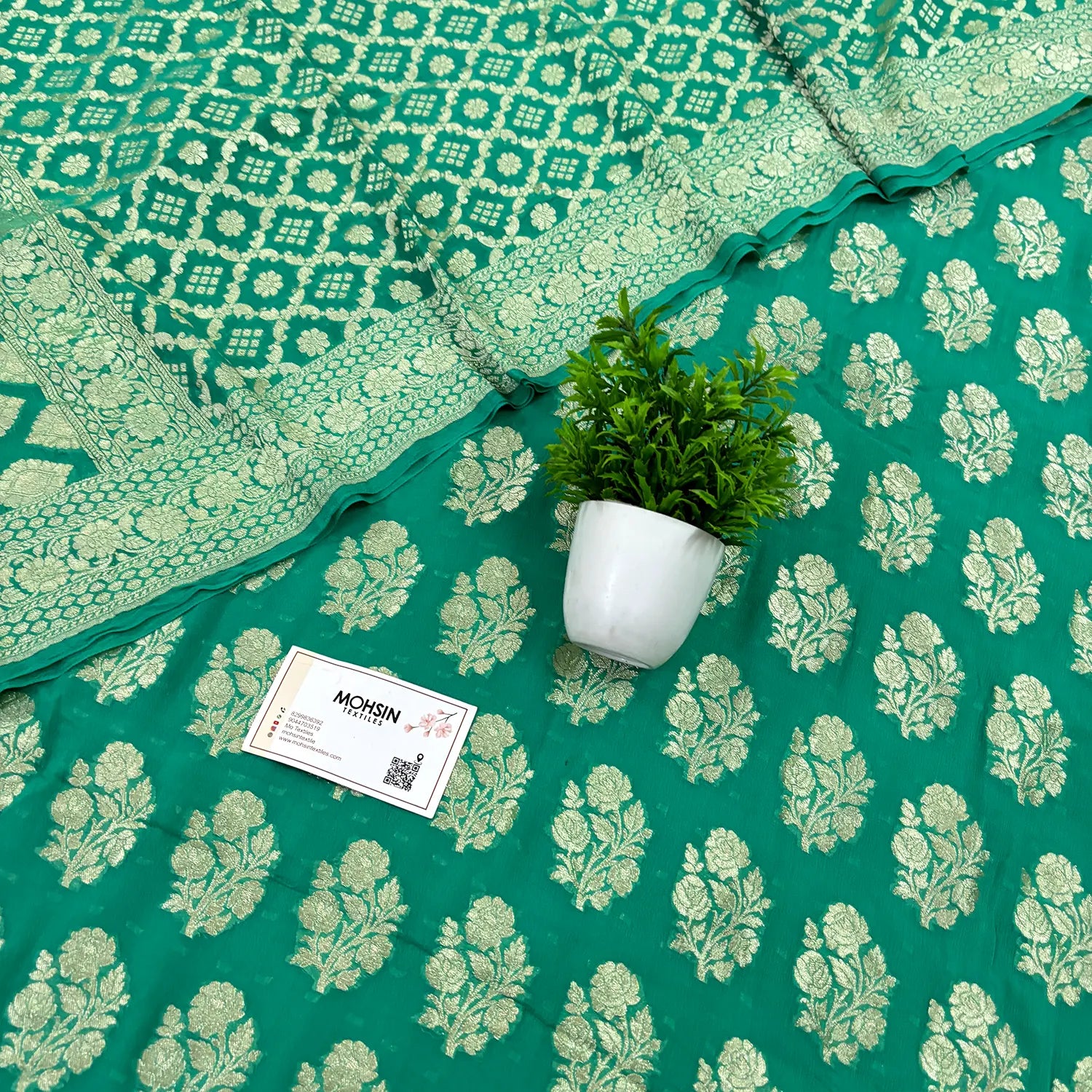 Sea Green Guldasta Pure Georgette Silk Banarasi Suit