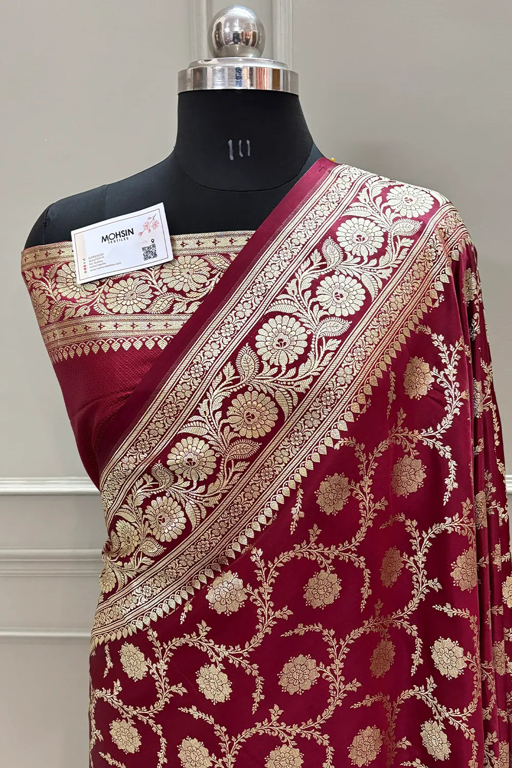 Maroon Murmuri Jaal Katan Silk Banarasi Saree