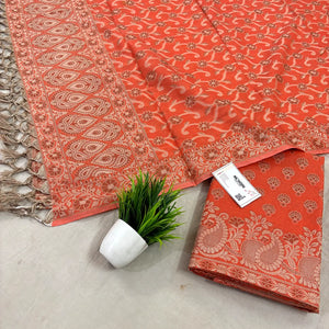 Orange Kacchi Carry Saleeb Cotton Silk Banarasi Suit