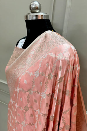 Peach Qaidi Buti Katan Silk Banarasi Saree