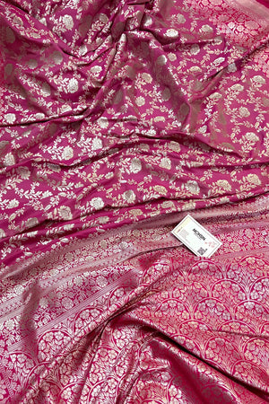 Pink and Rani Maharani Jaal Crepe Silk Banarasi Saree
