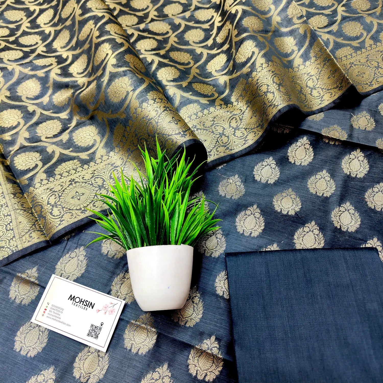 Grey Kalgha Buti Banarasi Silk Suit