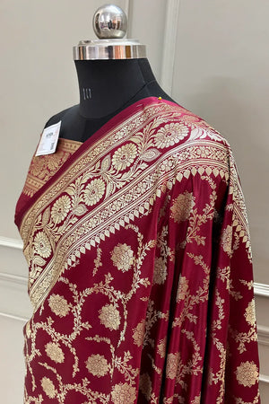 Maroon Murmuri Jaal Katan Silk Banarasi Saree