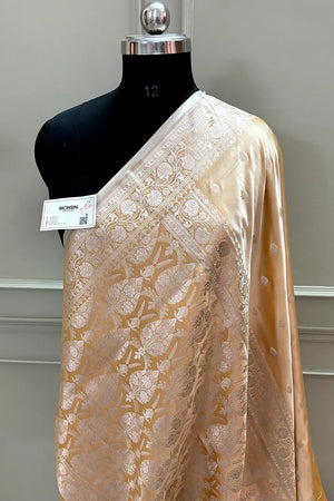 Orangish Peach Flying Buti Katan Silk Banarasi Saree