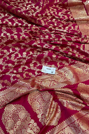 Rani Pink Moglai Jaal Katan Silk Banarasi Saree