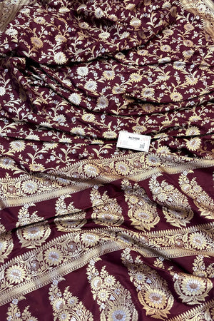 Wine Ganga Jamuna Crepe Silk Banarasi Saree