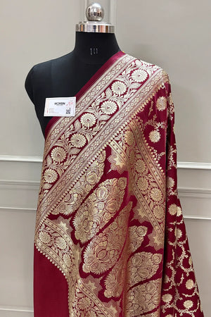 Maroon Murmuri Jaal Katan Silk Banarasi Saree