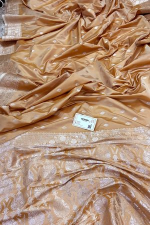 Orangish Peach Flying Buti Katan Silk Banarasi Saree