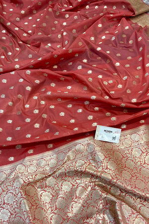 Peach Ghonga Buti Katan Silk Banarasi Saree