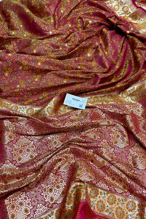 Magenta and Pink Jungli Jaal Katan Silk Banarasi Saree