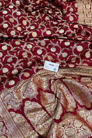 Maroon Murmuri Jaal Katan Silk Banarasi Saree