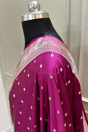 Purple Wine Chitrani Buti Katan Silk Banarasi Saree