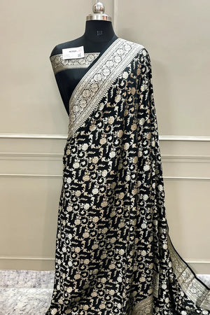 Black Gulabi Jaal Katan Silk Banarasi Saree