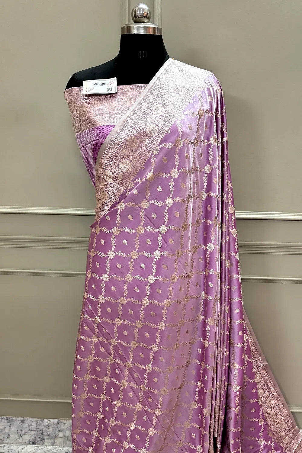 Lavender Qaidi Buti Katan Silk Banarasi Saree