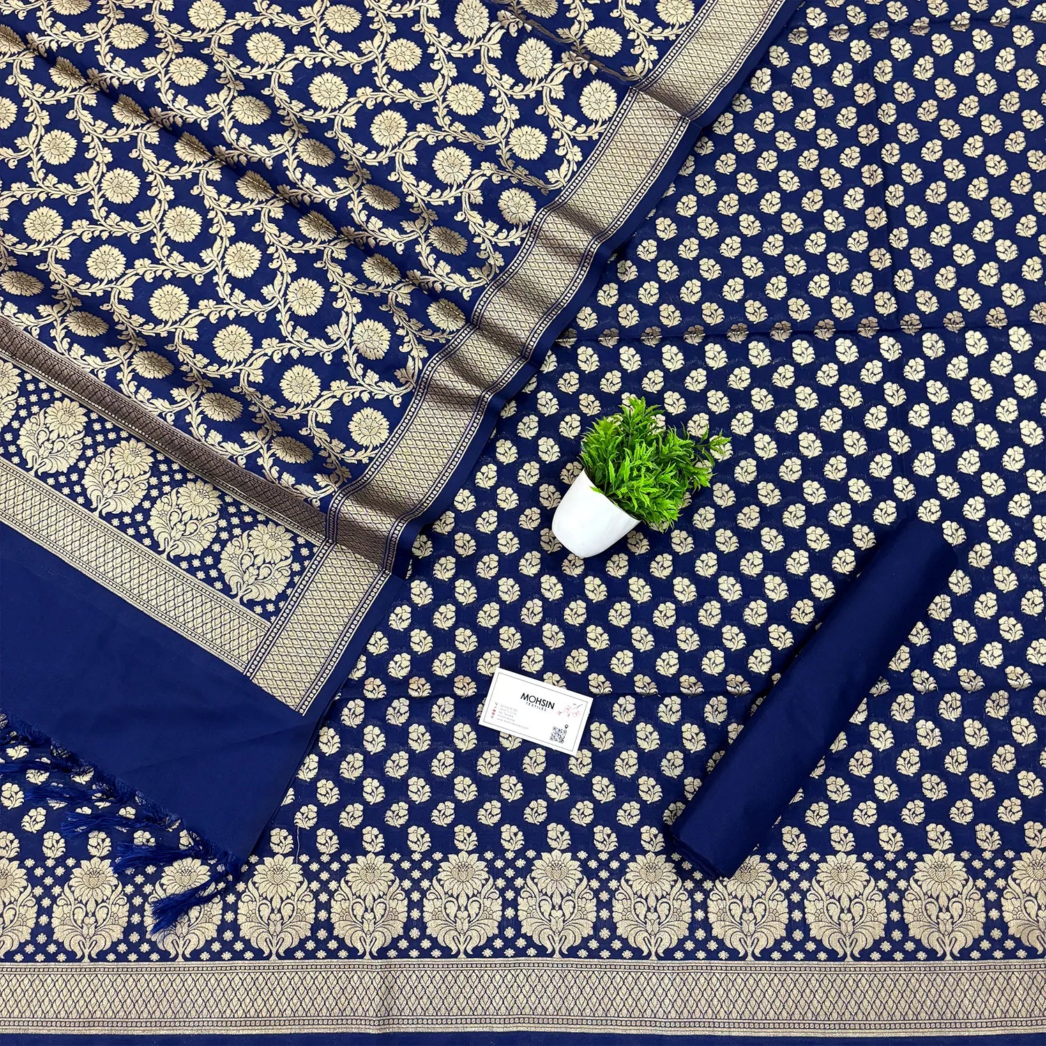 Navy Blue Guldaan Fool Katan Silk Banarasi Suit