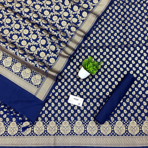 Navy Blue Guldaan Fool Katan Silk Banarasi Suit