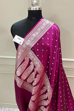 Purple Wine Chitrani Buti Katan Silk Banarasi Saree