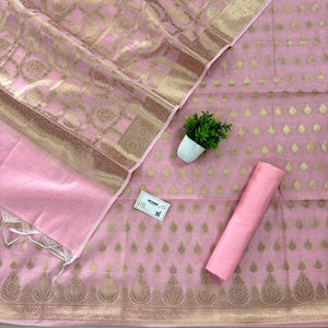 Baby Pink Golden Zari Resham Silk Banarasi Suit