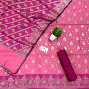 Baby Pink and Pink Pankh Buti Satin Silk Banarasi Suit