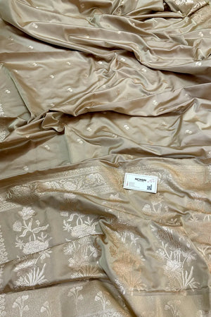 Beige Babu Buti Katan Silk Banarasi Saree