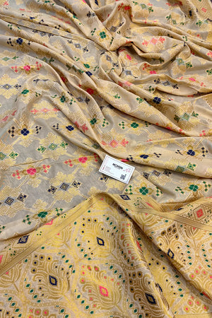 Beige Golden Zari Dola Silk Banarasi Saree