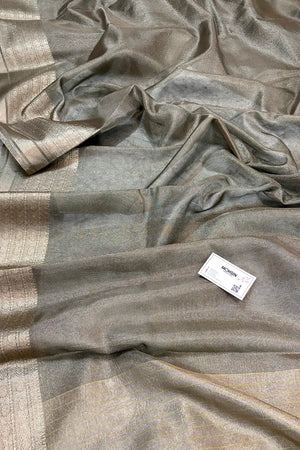 Beige Golden Zari Tissue Silk Banarasi Saree