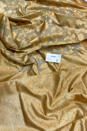 Beige Resham Zari Cotton Silk Banarasi Saree