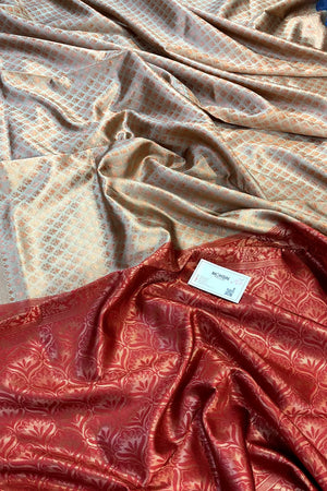 Beige and Maroon Blue Silky Banarasi Saree