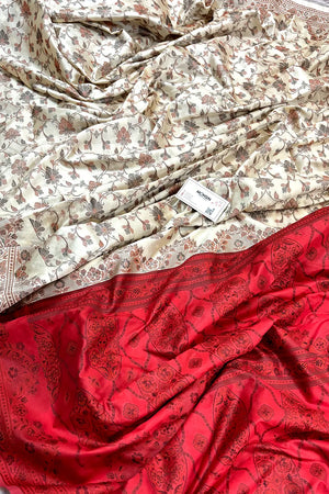 Beige and Red Resham Silk Banarasi Saree