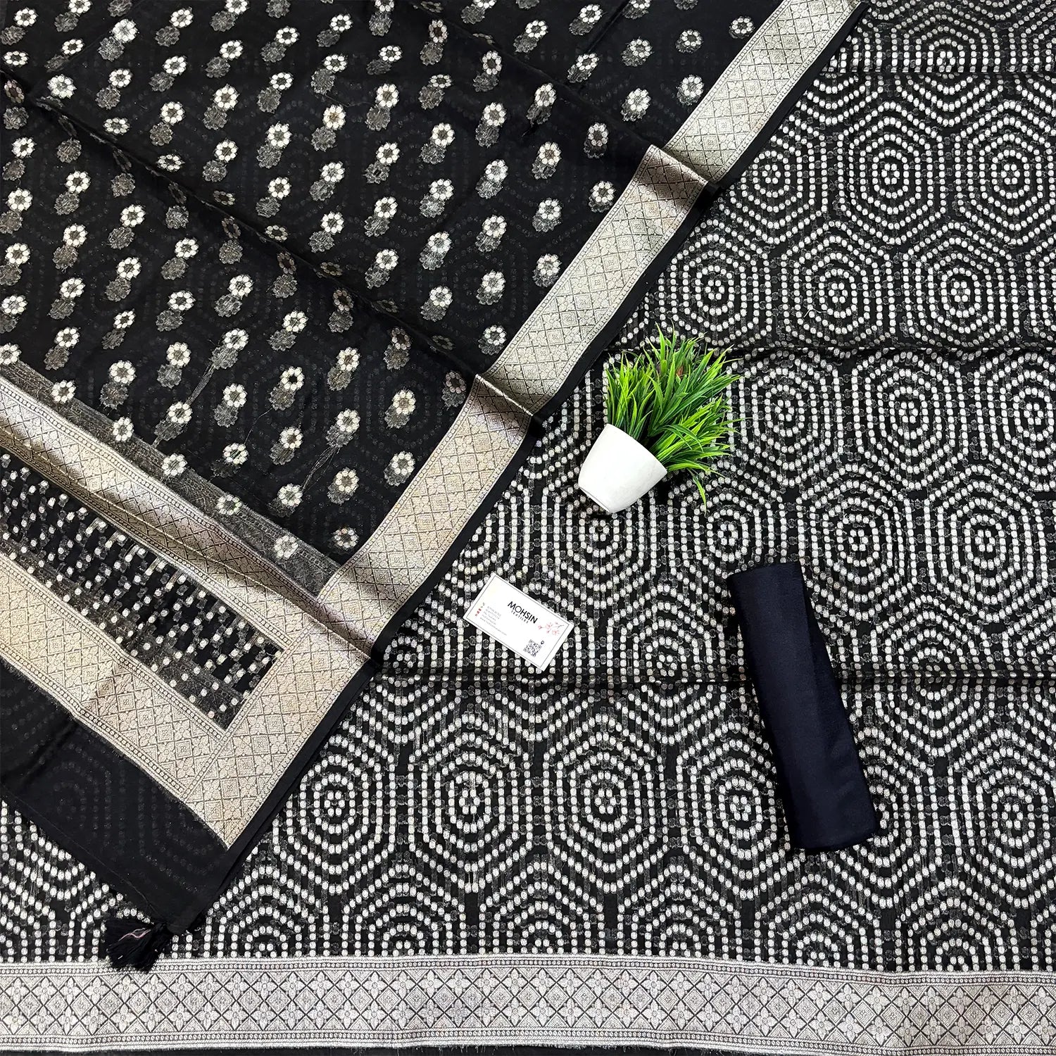 Black Chalava Organza Silk Banarasi Suit