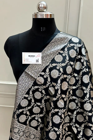 Black Golden Zari Katan Silk Banarasi Dupatta