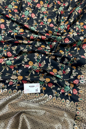 Black Golden Zari Katan Silk Banarasi Dupatta