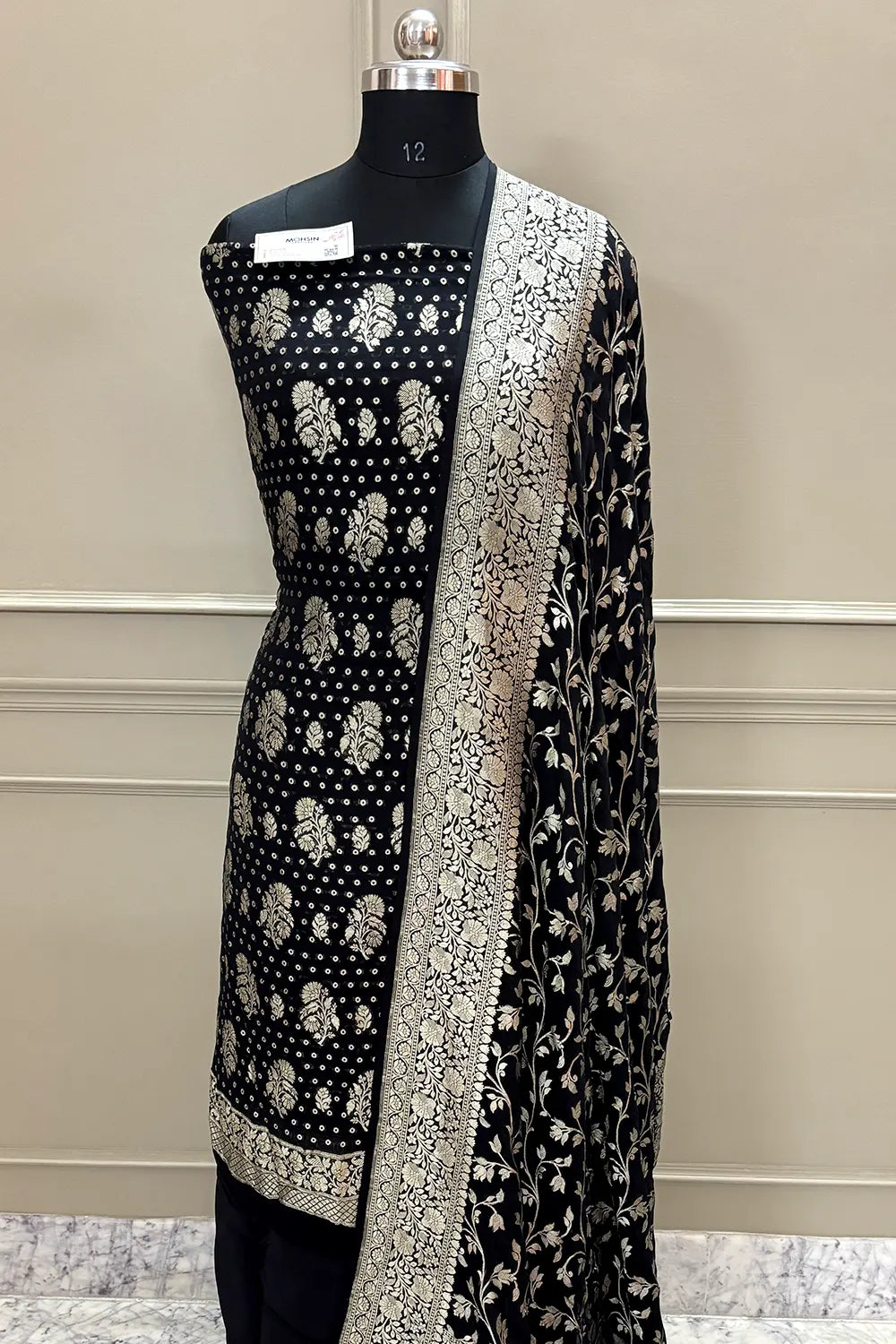 Black Golden Zari Pure Georgette Silk Banarasi Suit