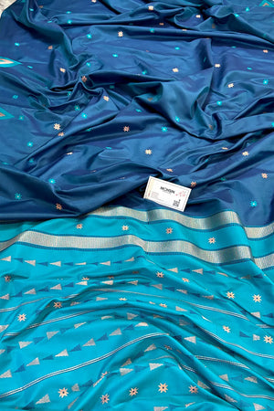 Firozi and Sky Blue Resham Zari Banarasi Silk Saree