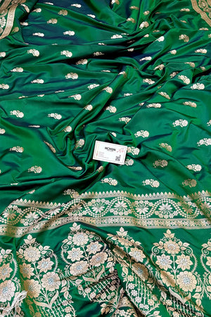Emerald Green Golden Zari Katan Silk Banarasi Saree