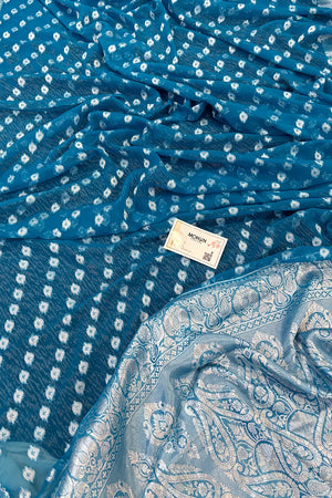 Firozi Resham Zari Georgette Silk Banarasi Saree