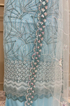 Firozi Sequence Embroidery Net Salwar Suit