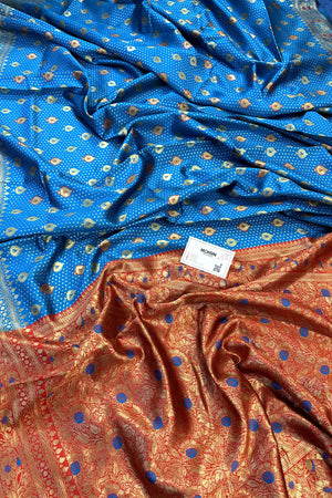 Firozi and Maroon Resham Zari Silky Banarasi Saree