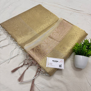 Gold Zari Border Tissue Silk Banarasi Saree