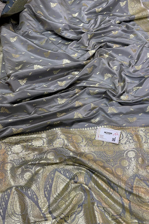 Grey Golden Zari Katan Silk Banarasi Saree
