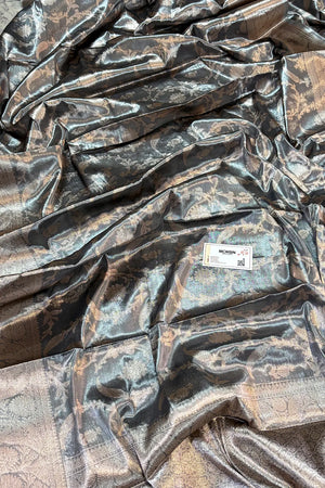 Grey Golden Zari Tissue Silk Banarasi Saree