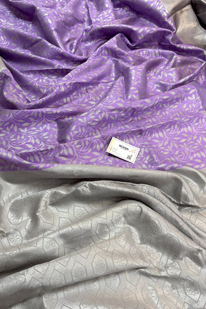 Lavender and Grey Resham Zari Banarasi Silk Saree