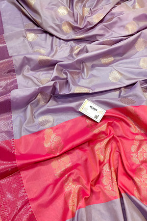 Lavender and Pink Golden Zari Banarasi Silk Saree