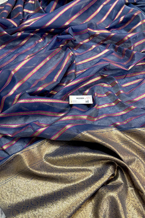 Light Blue Resham Zari Chanderi Silk Banarasi Saree