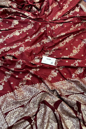 Maroon Golden Zari Dola Silk Banarasi Saree